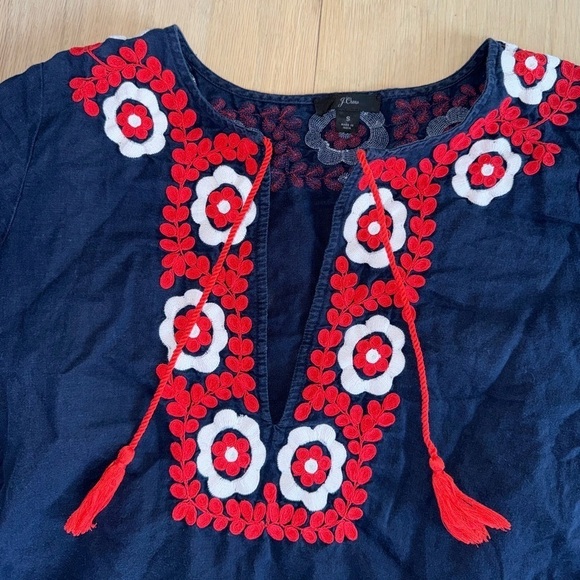 J. Crew Embroidered Navy Blue And Red Tunic Top Dress Size Small - Picture 3 of 7